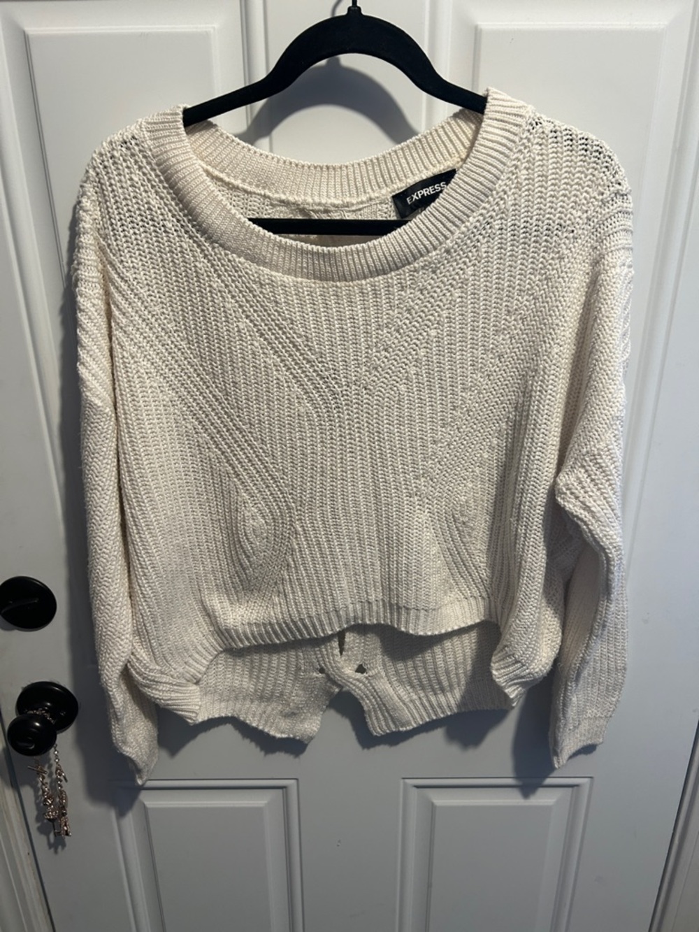 Express Ivory Textured Cropped Crewneck Sweater